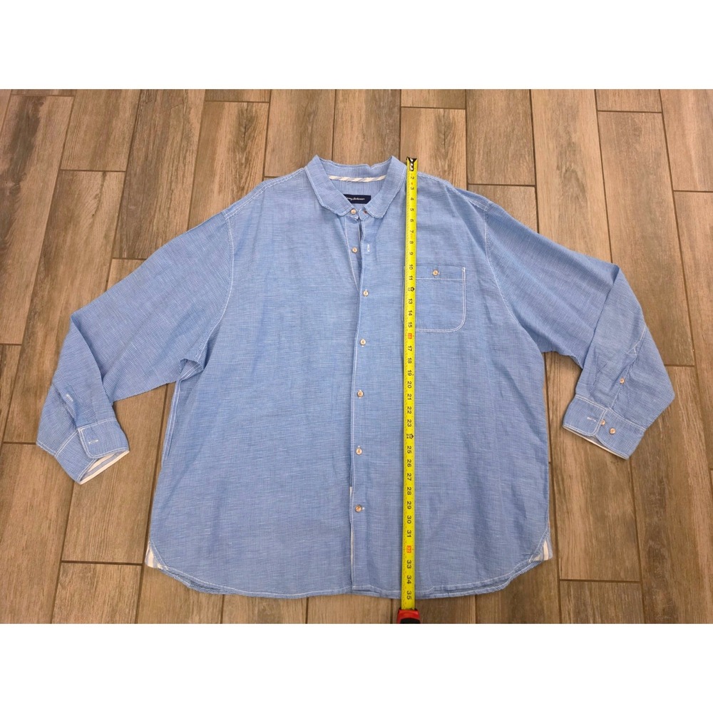 Tommy Bahama Mens 3XB Blue Gingham Linen Tencel Blend Long Sleeve Shirt